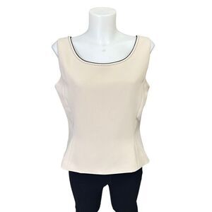 TAHARI Stone / Black Scoop‎ Neck Sleeveless Blouse size 12 side zip New